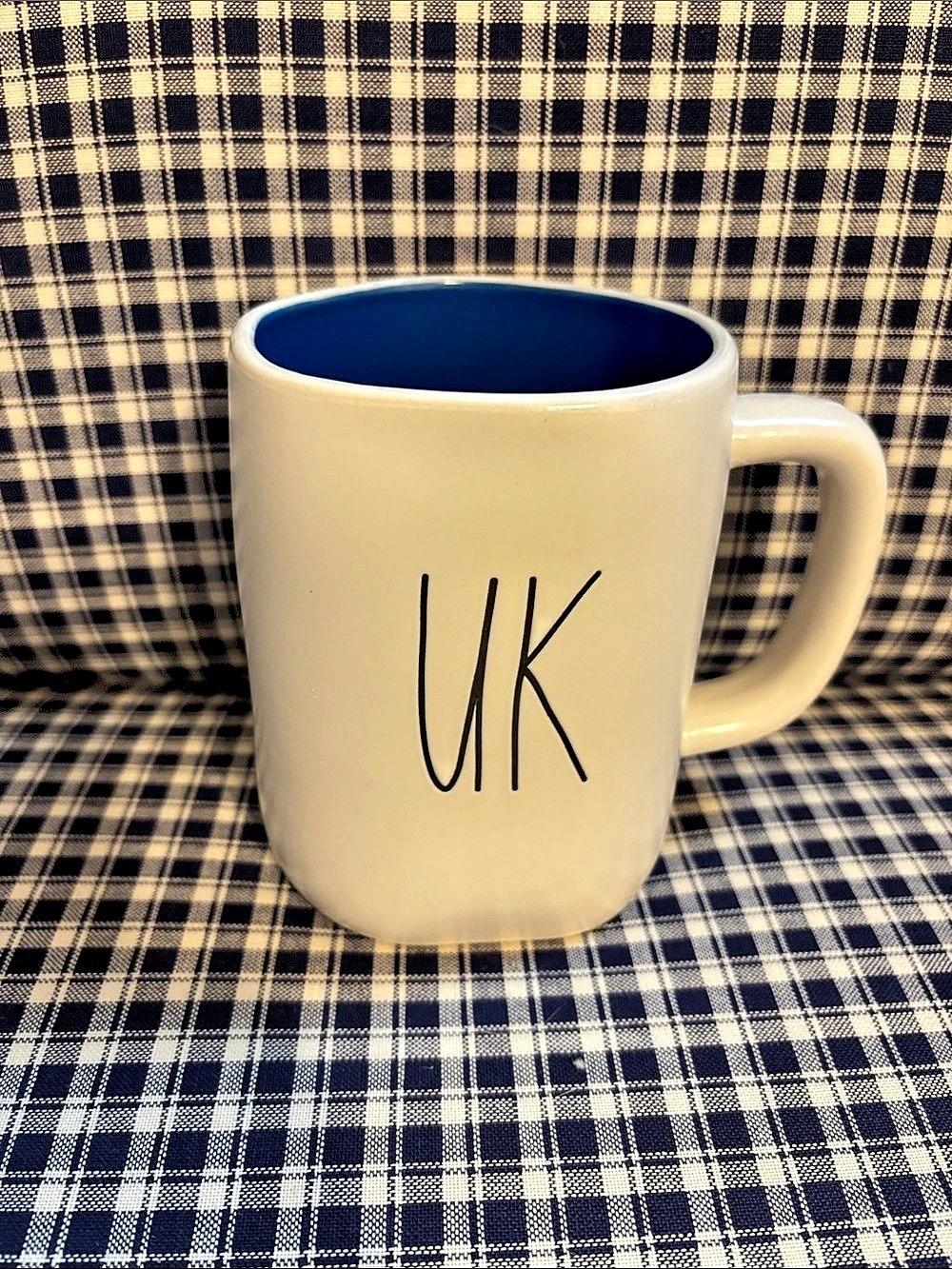 Rae Dunn UK Destination Mug in Cream & Blue
